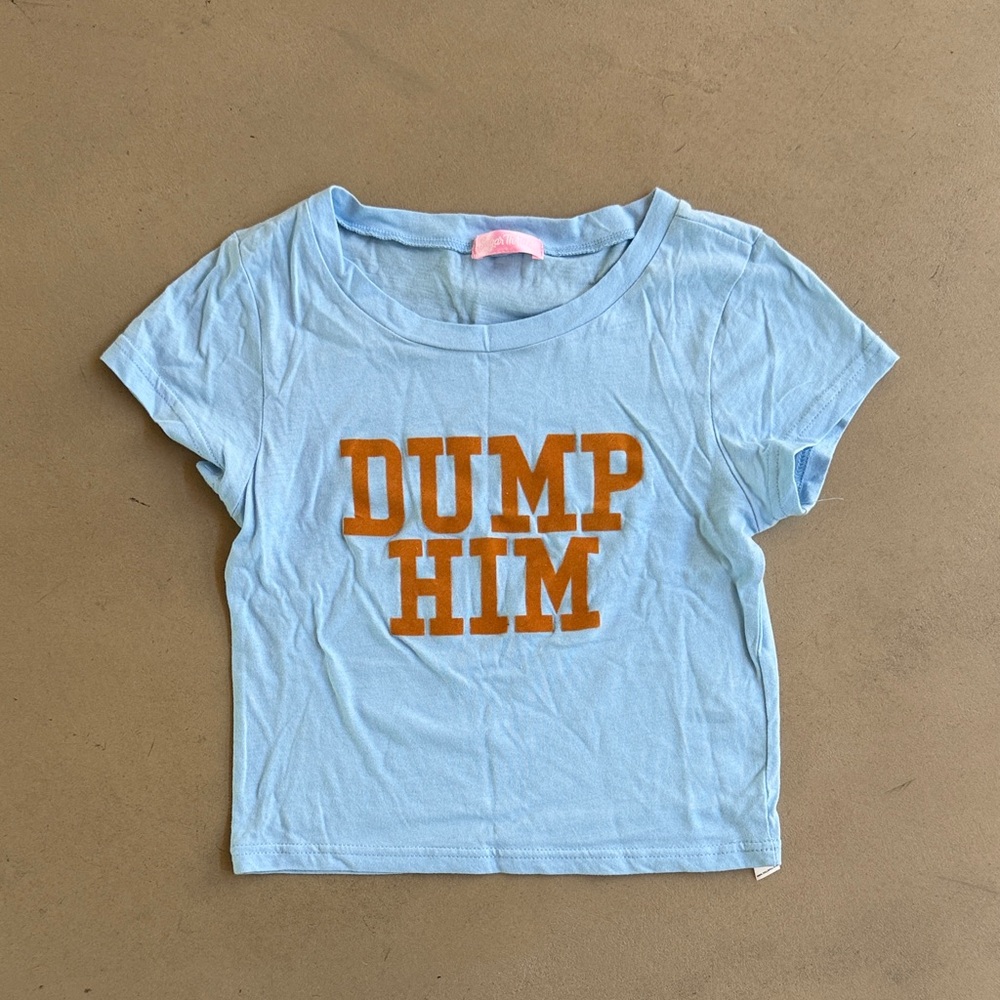 Y2k Light Blue Short Sleeve Graphic Tee with 'DUMP HIM' Print